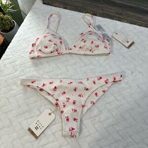 Nwt $105 Billabong Kiss The Day Off White Floral Triangle Bikini Tanga Ribbed XL